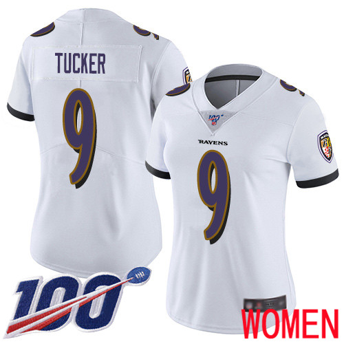 Baltimore Ravens Limited White Women Justin Tucker Road Jersey NFL Football 9 100th Season Vapor Untouchable